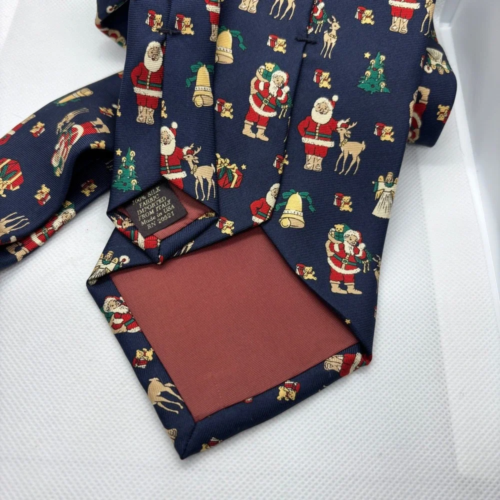 Van Heusen‎ Necktie Mens Navy Blue Christmas Santa Silk Holiday Tie Retro Style